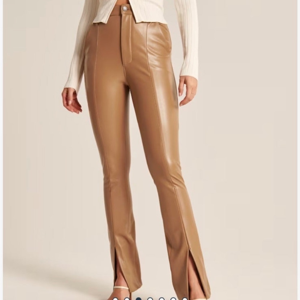 Abercrombie & Fitch Vegan Leather Split Hem Pants - Brown - NEW WITH TAGS - 30